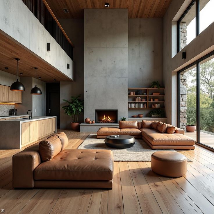 Combining Concrete Ceilings with Wood and Lighting