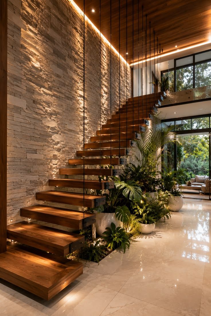 Modern Floating Wooden Staircase Design