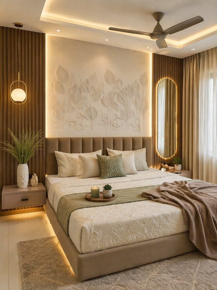 Warm Wooden Bedroom with Textured Wall Design 🌿.jpg