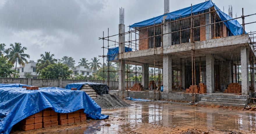 Cover image for Construction During Monsoon: When to Pause, Continue & How to Protect Your Site